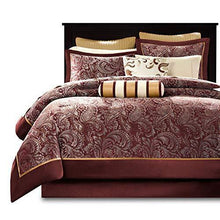 Load image into Gallery viewer, Madison Park Aubrey Cozy Bag Comforter, Faux Silk Jacquard Design All Season Down Alternative Bedding with Complete Sheet Set, King(106"x92"), Red
