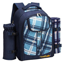 Load image into Gallery viewer, apollo walker Picnic Backpack Bag for 2 Person with Cooler Compartment, Detachable Bottle/Wine Holder, Fleece Blanket, Plates and Cutlery (Blue)