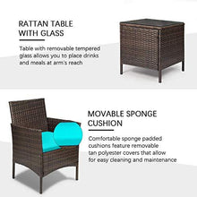 Load image into Gallery viewer, Devoko Patio Porch Furniture Sets 3 Pieces PE Rattan Wicker Chairs with Table Outdoor Garden Furniture Sets (Brown/Blue)
