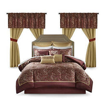 Load image into Gallery viewer, Madison Park Essentials Brystol 24 Piece Room in a Bag Faux Silk Comforter Jacquard Paisley Design Matching Curtains Down Alternative Hypoallergenic All Season Bedding-Set, King(104"x92"), Red