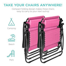Load image into Gallery viewer, Best Choice Products Set of 2 Adjustable Steel Mesh Zero Gravity Lounge Chair Recliners w/Pillows and Cup Holder Trays - Pink