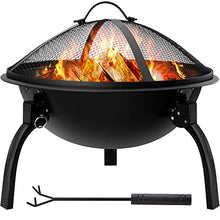 Load image into Gallery viewer, Amagabeli Fire Pit Outdoor Wood Burning Portable Folding 22in Firepit Firebowl Fireplace Poker Spark Screen Retardant Mesh Lid Deep Round Outside Backyard Camping Metal Grate Rustproof Black