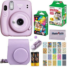 Load image into Gallery viewer, Fujifilm Instax Mini 11 Instant Camera + Fujifilm Instax Mini Twin Pack Instant Film (16437396) + Single Pack Rainbow Film + Case + Travel Stickers (Lilac Purple)