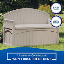 Load image into Gallery viewer, Suncast 50 Gallon Patio Bench with Storage - Decorative Resin Outdoor Patio Bench for Deck, Patio, Garden, Backyard - Ideal for Storing Toys, Cushions, Tools - Taupe ()
