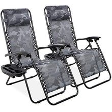Load image into Gallery viewer, Best Choice Products Set of 2 Adjustable Steel Mesh Zero Gravity Lounge Chair Recliners w/Pillows and Cup Holder Trays, Camoflage