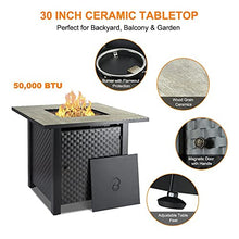 Load image into Gallery viewer, Camplux Propane Fire Pit Table, 30 Inch Outdoor Gas Fire Pit with Lid, Lava Rocks, Ceramic Tabletop, 50,000 BTU Adjustable Flame, Auto Ignition, Square Fire Table 2-in-1 Functional