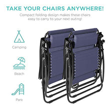 Load image into Gallery viewer, Best Choice Products Set of 2 Adjustable Steel Mesh Zero Gravity Lounge Chair Recliners w/Pillows and Cup Holder Trays, Blue