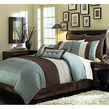 Load image into Gallery viewer, Chezmoi Collection 8-Piece Blue Brown Beige Pleated Stripe Comforter Set Full Size Bedding Set