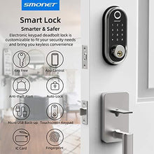 Load image into Gallery viewer, Smart Deadbolt, SMONET Fingerprint Electronic Deadbolt Door Lock with Keypad-Bluetooth Keyless Entry Keypad Smart Deadbolt App Control, Ekeys Sharing, App Monitoring Auto Lock for Homes and Hotel