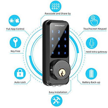 Load image into Gallery viewer, Smart Lock,SMONET Touchscreen Keypad Deadbolt,Keyless Door Entry for Exterior Door,Passcode Code Front Door Lock,WiFi Door Lock Compatible with Alexa,Bluetooth Deadbolt Lock for Home Office