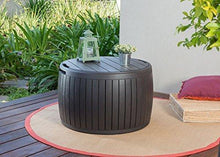 Load image into Gallery viewer, Keter Circa 37 Gallon Round Deck Box, Patio Table for Outdoor Cushion Storage, Brown