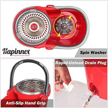 Load image into Gallery viewer, HAPINNEX Spin Mop Wringer Bucket Set - for Home Kitchen Floor Cleaning - Wet/Dry Usage on Hardwood & Tile - Upgraded Self-Balanced Easy Press System with 2 Washable Microfiber Mops Heads
