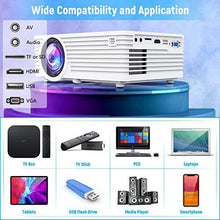 Load image into Gallery viewer, 2021 Upgrade Projector, Mini Video Projector with 6500 Brightness, 1080P Supported, Portable Outdoor Movie Projector, 176" Display Compatible with TV Stick, HDMI, USB, VGA, AV for Home Entertainment