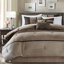 Load image into Gallery viewer, Madison Park Palisades King Size Bed Comforter Set Bed In A Bag - Brown, Taupe , Pieced Stripe – 7 Pieces Bedding Sets – Micro Suede Bedroom Comforters