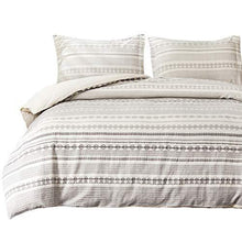 Load image into Gallery viewer, PHF Cotton Boho Textured Duvet Cover Set - 3 Pieces, King (106” x 92”) - Geometric Pattern Bedding Yarn Dyed Jacquard Stripe - Soft and Cozy, Suitable for All Season, Grey and Cream
