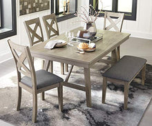 Load image into Gallery viewer, Signature Design by Ashley Aldwin Upholstered Dining Room Bench, Beige & Gray