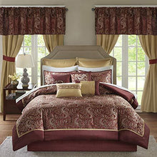 Load image into Gallery viewer, Madison Park Essentials Brystol 24 Piece Room in a Bag Faux Silk Comforter Jacquard Paisley Design Matching Curtains Down Alternative Hypoallergenic All Season Bedding-Set, King(104"x92"), Red