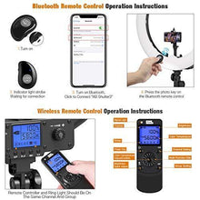 Load image into Gallery viewer, Ring Light with Wireless Remote and iPad Holder, Pixel 19" Bi-Color LCD Display Ring Light with Stand and Selfie Remote, 55W 3000-5800K CRI≥97 Light Ring for Live Stream Self-Portrait Video Shooting