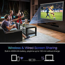 Load image into Gallery viewer, AKASO Mini Projector, Pocket-Sized DLP Portable Projector, 50 ANSI Lumens Video Projector, Support 1080P HDMI Input Built-in Rechargeable Battery Stereo Speakers and Remote Control Movie Projector