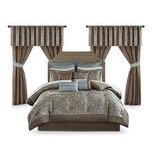 Load image into Gallery viewer, Madison Park Essentials Brystol 24 Piece Room in a Bag Faux Silk Comforter Jacquard Paisley Design Matching Curtains Down Alternative Hypoallergenic All Season Bedding-Set, Queen(90"x90"), Blue