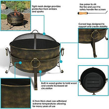 Load image into Gallery viewer, Sunnydaze Cauldron Outdoor Fire Pit - 24 Inch Deep Bonfire Wood Burning Patio & Backyard Firepit for Outside with Round Spark Screen, Fireplace Poker, and Metal Grate