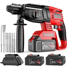 Load image into Gallery viewer, Rotary Hammer Drill, WAKYME SDS-Plus 1/2 inch 21V Cordless Demolition Hammer with 1400RPM and Two 4.0Ah Batteries, Variable Speed, 3-in-1 Mode Brushless Impact Drill with Safety Clutch, 13 Pieces Set