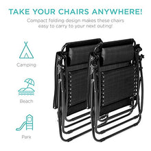 Load image into Gallery viewer, Best Choice Products Set of 2 Adjustable Steel Mesh Zero Gravity Lounge Chair Recliners w/Pillows and Cup Holder Trays, Black