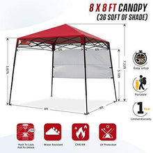 Load image into Gallery viewer, EAGLE PEAK Day Tripper 8' x 8' Slant Leg Lightweight Compact Portable Canopy w/Backpack Easy One Person Set-up Folding Shelter 6' x 6' Top and 8' x 8' Base (Red)