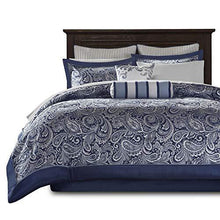 Load image into Gallery viewer, Madison Park Aubrey Queen Size Bed Comforter Set Bed In A Bag - Navy, Grey , Paisley Jacquard – 12 Pieces Bedding Sets – Ultra Soft Microfiber Bedroom Comforters