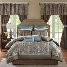 Load image into Gallery viewer, Madison Park Essentials Brystol 24 Piece Room in a Bag Faux Silk Comforter Jacquard Paisley Design Matching Curtains Down Alternative Hypoallergenic All Season Bedding-Set, Queen(90"x90"), Blue