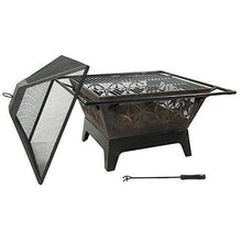 Load image into Gallery viewer, Sunnydaze Northern Galaxy Outdoor Fire Pit - 32 Inch Large Square Wood Burning Patio & Backyard Firepit for Outside with Cooking BBQ Grill Grate, Spark Screen, and Fireplace Poker