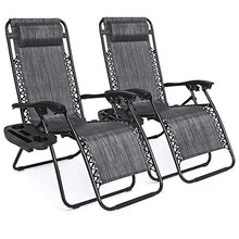 Load image into Gallery viewer, Best Choice Products Set of 2 Adjustable Steel Mesh Zero Gravity Lounge Chair Recliners w/Pillows and Cup Holder Trays, Gray