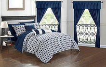 Load image into Gallery viewer, Chic Home Sigal 20 Piece Comforter Set Reversible Geometric Quilted Design Complete Bed in a Bag Bedding – Sheets Decorative Pillows Shams Window Treatments Curtains Included Queen Navy