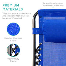 Load image into Gallery viewer, Best Choice Products Set of 2 Adjustable Steel Mesh Zero Gravity Lounge Chair Recliners w/Pillows and Cup Holder Trays, Cobalt Blue