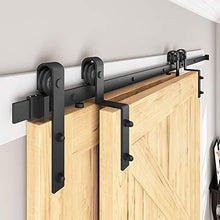 Load image into Gallery viewer, SMARTSMITH 8ft Bypass Barn Door Hardware Kit, Upgraded Bypass Sliding Door Hardware Track for Double Wooden Doors, J Shape Hanger Sliding Door Hardware Kit, Easy Install