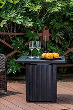 Load image into Gallery viewer, LEGACY HEATING 28 Inch Square Outdoor Gas Propane Fire Pit Pits Firepit Fireplace Dinning Table Tables with Lid, Lava Stone, 48000BTU, ETL Certification, Wicker Look, for Garden Backyard Deck Patio