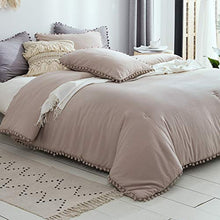 Load image into Gallery viewer, SexyTown King Size Pom Pom Comforter,Super Soft Lightweight Boho Chic Bohemian Warm Winter Comforter Set with Ball Pom Fringe Microfiber Duvet 3 Pieces (1 Comforter + 2 Pom Pillow Shams)