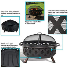 Load image into Gallery viewer, Sunnydaze Black Crossweave Large Outdoor Fire Pit - 36-Inch Heavy Duty Wood-Burning Fire Pit with Spark Screen for Patio & Backyard Bonfires, Includes Poker & Round Fireplace Cover