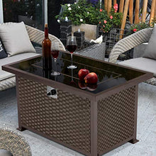 Load image into Gallery viewer, U-MAX 44in Outdoor Propane Gas Fire Pit Table, 50,000 BTU Auto-Ignition Gas Firepit with Glass Wind Guard, Black Tempered Glass Tabletop & Blue Glass Rock, Brown PE Rattan, CSA Certification