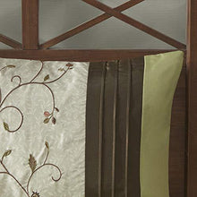 Load image into Gallery viewer, Madison Park Serene Faux Silk Comforter Floral Embroidery Design All Season Set, Matching Bed Skirt, Decorative Pillows, Queen(90"x90"), Green 7 Piece