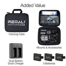 Load image into Gallery viewer, REMALI CaptureCam 4K Ultra HD and 12MP Waterproof Sports Action Camera Kit with Carrying Case, 3 Batteries, Dual Battery Charger, 2” LCD Screen, WiFi, Remote Control, and 21 Mounts and Accessories
