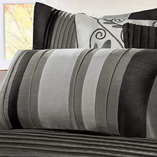 Load image into Gallery viewer, Madison Park Amherst Faux Silk Comforter Set-Casual Contemporary Design All Season Down Alternative Bedding, Matching Shams, Bedskirt, Decorative Pillows, Queen(90"x90"), Black, 7 Piece