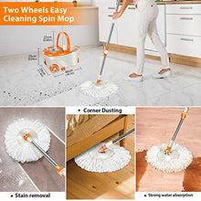 Load image into Gallery viewer, MASTERTOP Spin Mop & Bucket with Wringer Set, Floor Cleaning, Household Cleaning Supplies, Stainless Steel Spinning Mop Bucket, 7 Microfiber Mop Refills, 57" Extended Handle, 2 Wheels Easy Moving