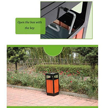 Load image into Gallery viewer, LOMJK Outdoor Trash Cans Bins Outdoor Dustbins Standing Steel Wood Trash Can Community Garden Commercial Unit Bins Storage Barrel with Ashtray Outdoor Trash Cans