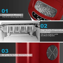 Load image into Gallery viewer, COSTWAY Ice Maker for Countertop, 26LBS/24H Portable and Compact Ice Maker Machine, Ice Cubes Ready in 6 Mins, Electric High Efficiency Express Clear Operation Control Panel with Ice Scoop (Red)