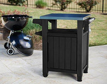 Load image into Gallery viewer, Keter Unity Portable Outdoor Table and Storage Cabinet with Hooks for Grill Accessories-Stainless Steel Top for Patio Kitchen Island or Bar Cart, Dark Grey