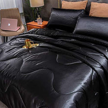 Load image into Gallery viewer, YEARNING 5 Pcs Black Comforter Queen Set Satin Silky Bedding,Quality Ultra Soft Premium Bedding Sets-Luxury Quilt,Fitted Sheet and Flat Sheet with 2 Matching Pillow Covers