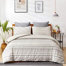 Load image into Gallery viewer, PHF Cotton Boho Textured Duvet Cover Set - 3 Pieces, King (106” x 92”) - Geometric Pattern Bedding Yarn Dyed Jacquard Stripe - Soft and Cozy, Suitable for All Season, Grey and Cream