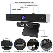 Load image into Gallery viewer, 4K Webcam with 5X Digital Zoom, 2021 NexiGo N950 Pro Webcam with 8.5MP Sony Senor and Dual Stereo Microphone, Light Correction for Zoom Skype MS Teams, Laptop MAC PC Desktop