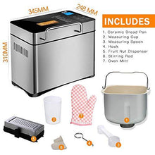 Load image into Gallery viewer, KBS 17-in-1 Premium Bread Machine, 2LB Stainless Steel Bread Dough Maker with Auto Fruit Nut Dispenser, Nonstick Ceramic Pan, Digital Display Touch Design, Reserve& Keep Warm, Oven Mitt and Recipes